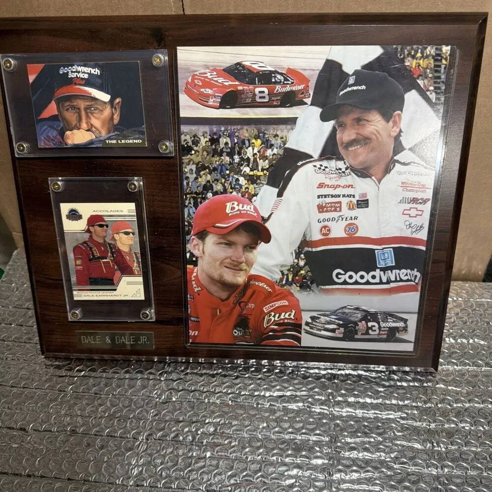 Dale & Dale Jr. NASCAR Racing Card Plaque with 2 Sports Trading Cards